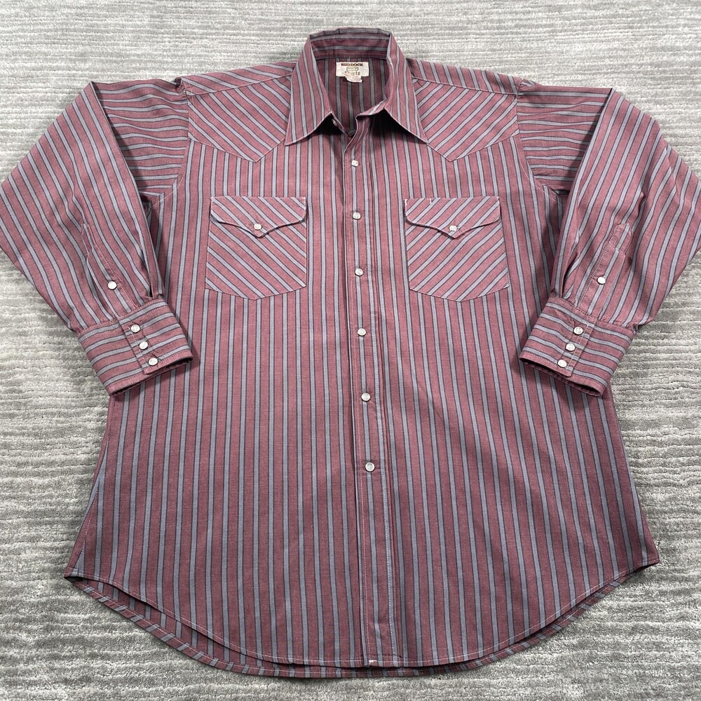 Vintage Ruddock Shirt Mens XL Red Stripe Western Pearl Snap Long Sleeve 70s